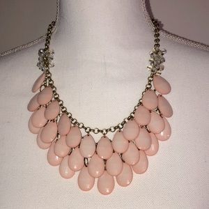 Pink faceted teardrop 3 row goldstone 18 inch necklace